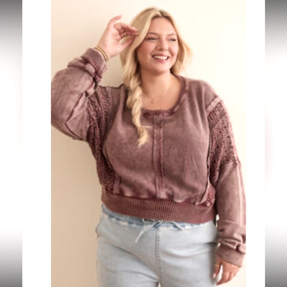 Arula Laney Crop Crochet Sweater Brown NWT 2X